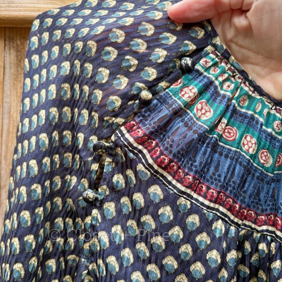 Doen Manzanita Blouse Size Medium 100% Silk Navy Blue Black Top Boho - Picture 10 of 17